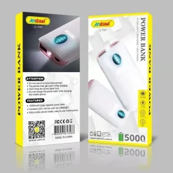 POWER BANK PORTATILE 5000MAH CON TORCIA A LED 2 PORTE USB RICARICA VELOCE Q-T69