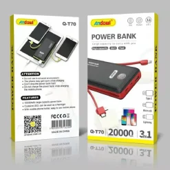 POWER BANK PORTATILE Q-T70 3IN1 20000MAH BATTERIA MOBILE RICARICA RAPIDA LUCE LED