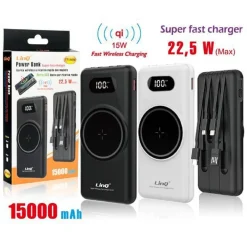 POWERBANK DA 15000 MAH CON RICARICA WIRELESS RAPIDA USB / USB-C CON CAVI TT15808