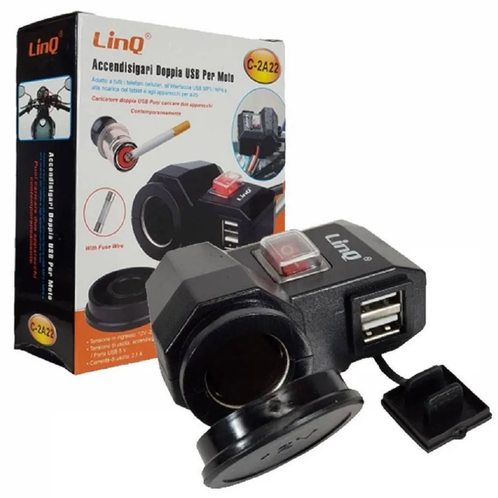 PRESA ACCEDISIGARI CON DOPPIA PORTA USB PER MOTO MOTOCICLETTA SCOOTER AUTO C-2A22