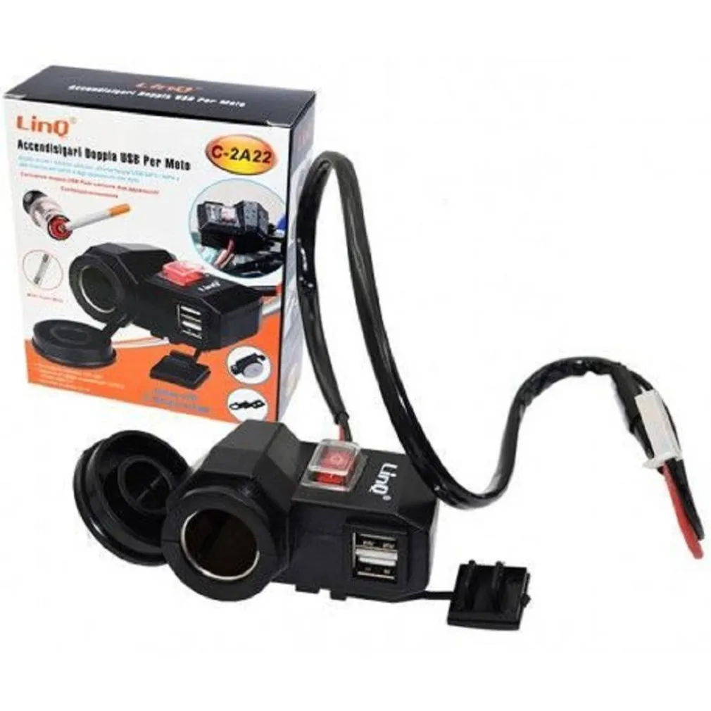 PRESA ACCEDISIGARI CON DOPPIA PORTA USB PER MOTO MOTOCICLETTA SCOOTER AUTO C-2A22