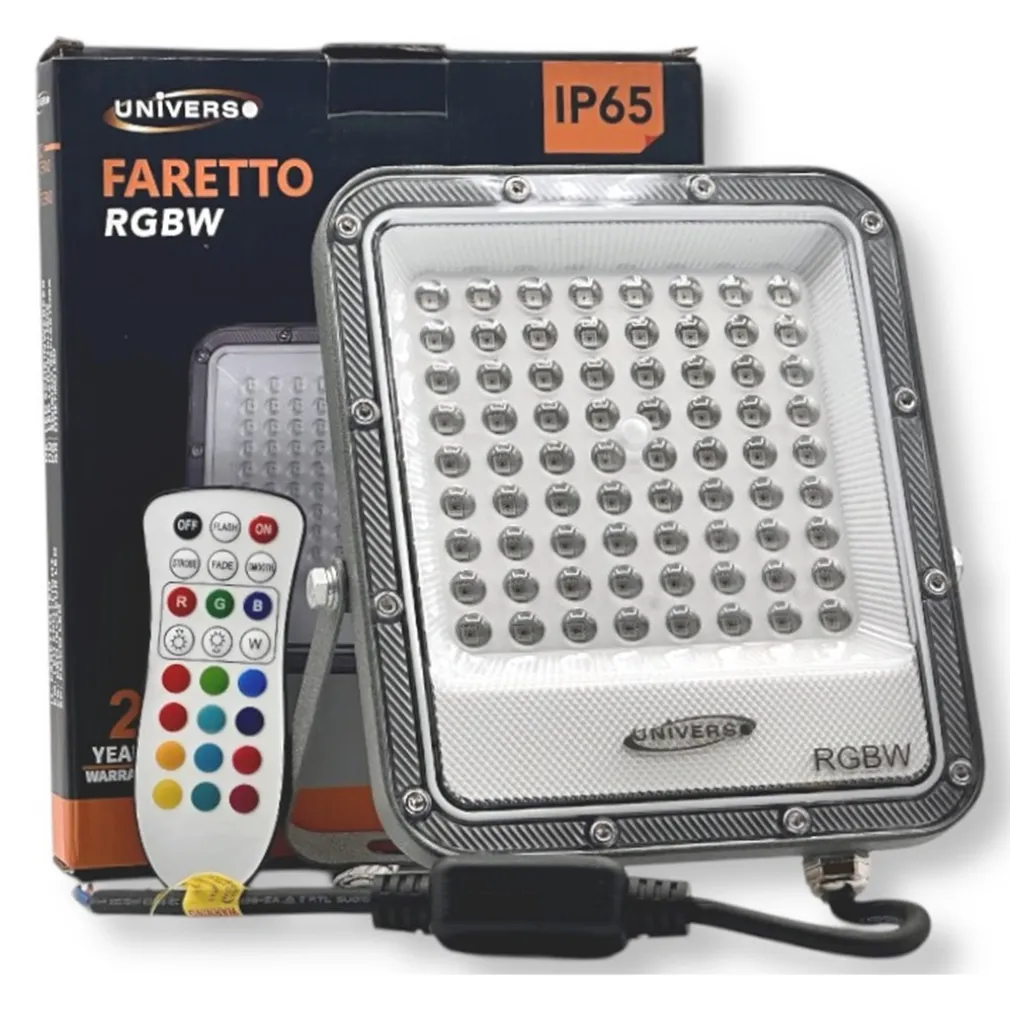 PROIETTORE FARO LED SMD MULTICOLORE RGB + BIANCO FREDDO 25W ESTERNO TELECOMANDO IK02-25W