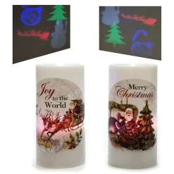 PROIETTORE LED A FORMA DI CANDELA NATALIZIA Φ7X15CM IN 2 DESIGN PER USO INTERNO A BATTERIA