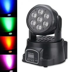 PROIETTORE LED RGB TESTA MOBILE ROTANTE EFFETTI DISCO DISCOTECA 7 LED WASH DMX
