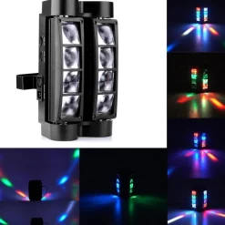 PROIETTORE MINI SPIDER TESTA MOBILE SPOT LIGHT DMX 512 RGB DJ DISCOTECA 40W