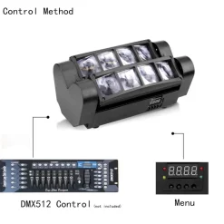 PROIETTORE MINI SPIDER TESTA MOBILE SPOT LIGHT DMX 512 RGB DJ DISCOTECA 40W