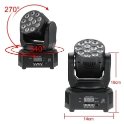 PROIETTORE TESTA MOBILE ROTANTE EFFETTI LUCE DISCOTECA DMX 512 RGB 18 LED 52W