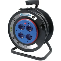 PROLUNGA ELETTRICA CAVO 40 MT AVVOLGICAVO 4 PRESE SCHUKO POLIVALENTI SPINA 16A