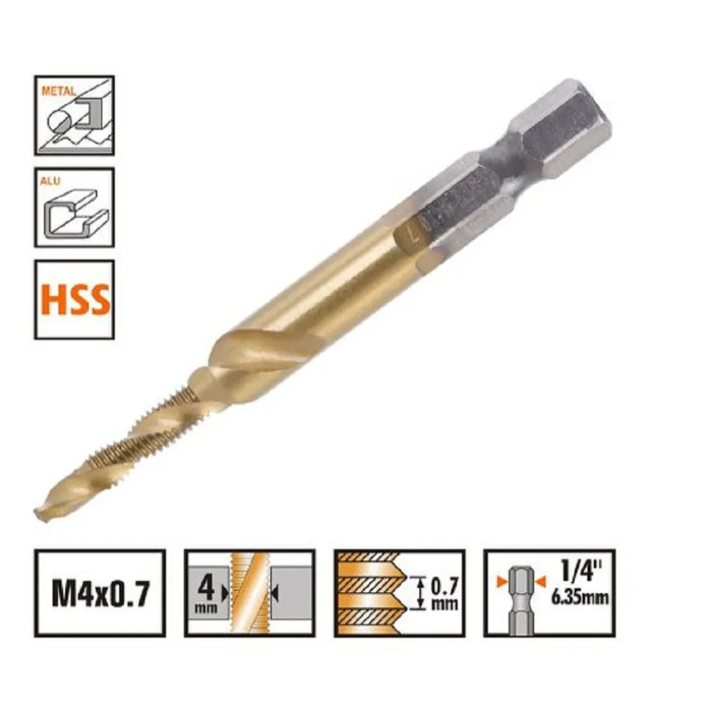 PUNTA PER TRAPANO M4X0.7 MM IN TITANIO HSS CON FILETTATURA METRICA METALLO 57210