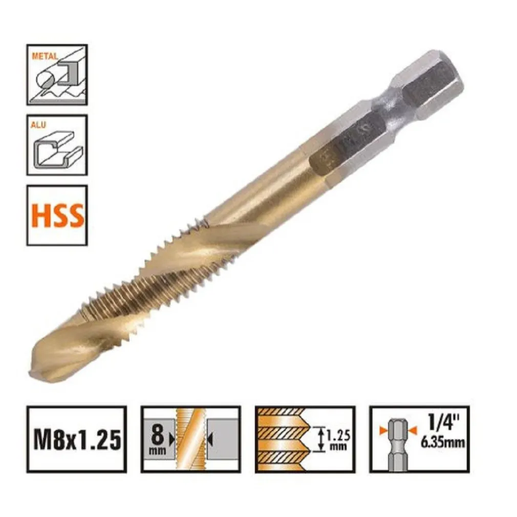 PUNTA PER TRAPANO M8X1.25MM IN TITANIO HSS CON FILETTATURA METRICA METALLO 57213
