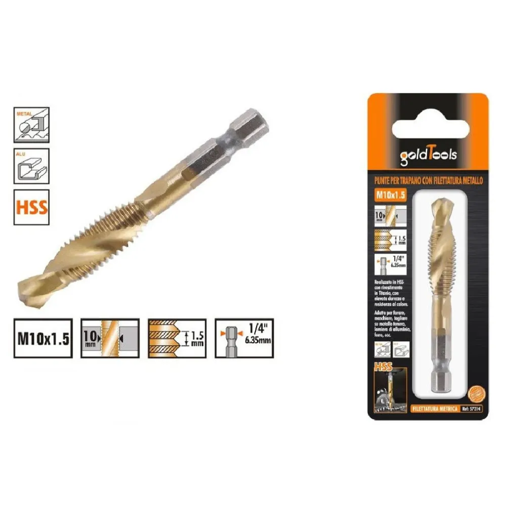 PUNTA PER TRAPANO M10X1.5MM IN TITANIO HSS CON FILETTATURA METRICA METALLO 57214