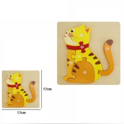 PUZZLE 3D BLOCCHI LEGNO FORMA GATTINO EDUCATIVO COLORATO GIOCO BAMBINI ANIMALI