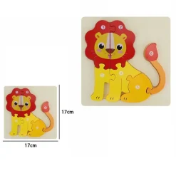 PUZZLE 3D BLOCCHI LEGNO FORMA DI LEONE EDUCATIVO COLORATO GIOCO BAMBINI ANIMALI