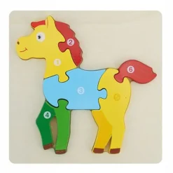 PUZZLE 3D BLOCCHI LEGNO FORMA DI CAVALLO EDUCATIVO COLORATO GIOCO BAMBINI ANIMALI