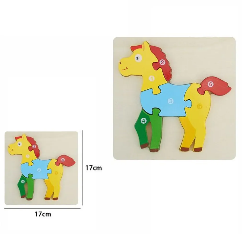PUZZLE 3D BLOCCHI LEGNO FORMA DI CAVALLO EDUCATIVO COLORATO GIOCO BAMBINI ANIMALI