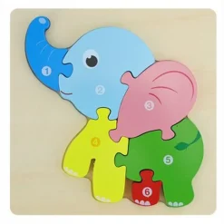 PUZZLE 3D BLOCCHI LEGNO FORMA DI CAVALLO ELEFANTE COLORATO GIOCO BAMBINI ANIMALI