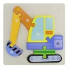 PUZZLE 3D BLOCCO LEGNO FORMA ESCAVATORE EDUCATIVO COLORATO GIOCO BAMBINI ANIMALI