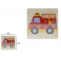 PUZZLE 3D LEGNO FORMA DI MACCHINA DEI POMPIERI COLORATO GIOCO BIMBI BAMBINI 07328