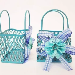 12PZ BOMBONIERA SACCHETTO SHOPPERS METALLO AZZURRO PORTACONFETTI NASCITA COMUNIONE