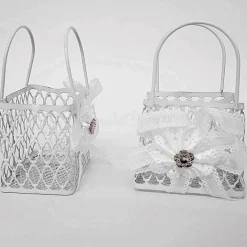 12PZ BOMBONIERA SACCHETTO SHOPPERS METALLO BIANCO PORTACONFETTI MATRIMONI PROMESSA