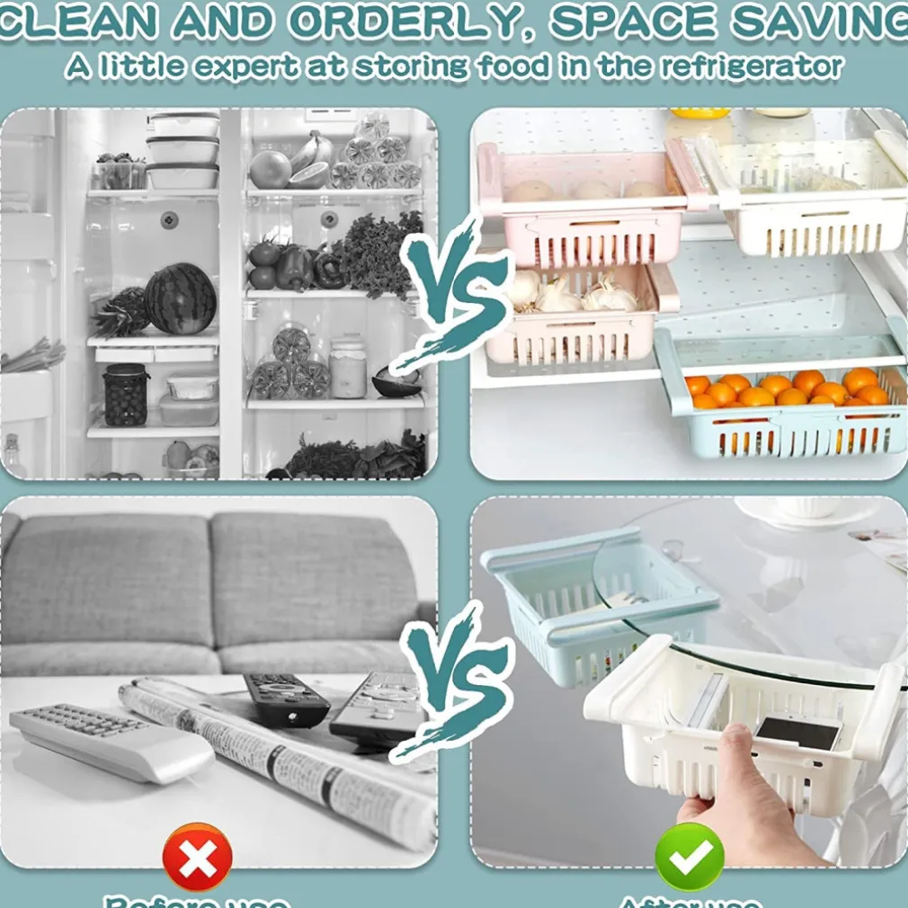 4PZ CASSETTO A MORSETTI PER FRIGORIFERO FACILE DA APPENDERE CESTINO CONTENITORE