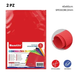 12PZ FOGLI IN GOMMA EVA COLORE ROSSO MATERIALE ALTA QUALITÀ 40X60 CM SPESSORE 2MM