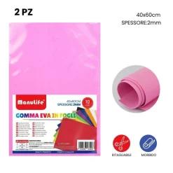12PZ FOGLI IN GOMMA EVA COLORE ROSA MATERIALE ALTA QUALITÀ 40X60CM SPESSORE 2MM