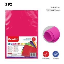 12PZ FOGLI IN GOMMA EVA COLORE FUCSIA MATERIALE ALTA QUALITÀ 40X60CM SPESSORE 2MM