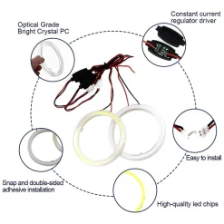 2PZ LUCI LED PER AUTO FARI LAMPADINE 60MM OCCHIO D'ANGELO 12 VOLT MAXTECH EYE-01