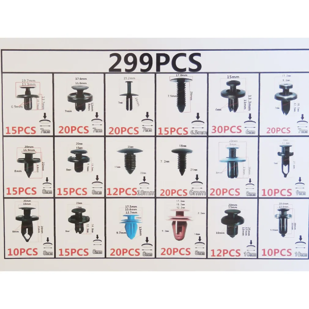 299PZ PLASTICA TRIM CLIP RIVETTI CLIP KIT FERMI DI SPINTA AUTO ABITACOLO ESTERNI