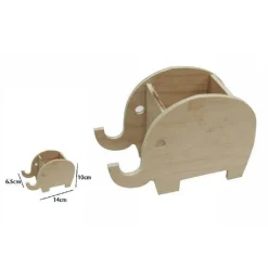 2PZ PORTAPENNE CONTENITORE PENNE MATITE LEGNO NATURALE DECOUPAGE ELEFANTI 53481A
