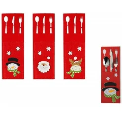 6PZ PORTAPOSATE FELTRO NATALIZIE ROSSO 15X9CM BABBO NATALE RENNA PUPAZZO FIOCCO RILIEVO