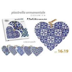 QUADRO QUADRETTO CUORE DECORATIVO 16X19CM CERAMICA MEDITTERANEO 6 DECORI 730726