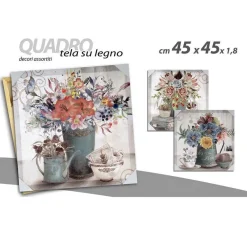 QUADRO QUADRETTO DECORATIVO 45X45X1,8CM TELA SU LEGNO DECORI ASS. PIANTE 757365