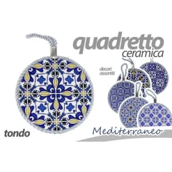 QUADRO QUADRETTO PIASTRELLA ORNAMENTALE IN CERAMICA TONDO 11CM DECORI ASS 730672