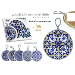 QUADRO QUADRETTO PIASTRELLA ORNAMENTALE IN CERAMICA TONDO 16 CM 6 DECORI 730689