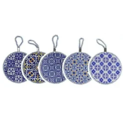 QUADRO QUADRETTO PIASTRELLA ORNAMENTALE IN CERAMICA TONDO 16 CM 6 DECORI 730689