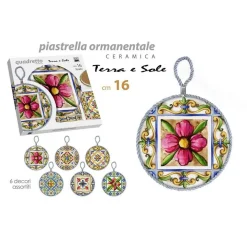 QUADRO QUADRETTO PIASTRELLA IN CERAMICA PORCELLANA TONDO 16 CM 6 DECORI 828928