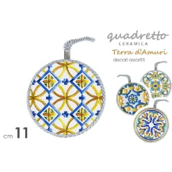 QUADRO QUADRETTO TONDO IN CERAMICA TERRA D'AMURI DECORI ASSORTITI 11 CM 816529