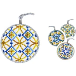 QUADRO QUADRETTO TONDO IN CERAMICA TERRA D'AMURI DECORI ASSORTITI 11 CM 816529