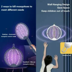 RACCHETTA ELETTRICA PIEGHEVOLE RICARICABILE TRAPPOLA ZANZARA INSETTI 4 IN 1 CON LUCE UV