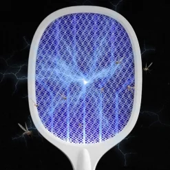 RACCHETTA PER ZANZARE MOSCHE INSETTI RICARICABILE CON BASE LUCE UV ANTIZANZARA