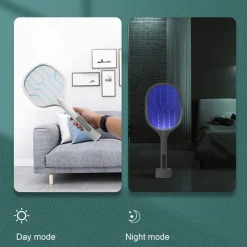 RACCHETTA PER ZANZARE MOSCHE INSETTI RICARICABILE CON BASE LUCE UV ANTIZANZARA