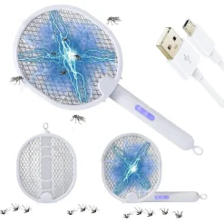 RACCHETTA ZANZARE ELETTRICA LAMPADA ANTIZANZARE 2 IN 1 RICARICABILE UV INSETTI