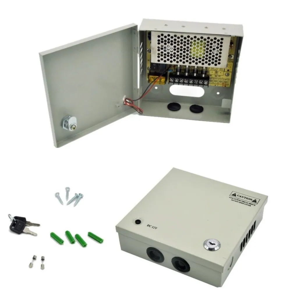 RACK BOX ALIMENTATORE STABILIZZATO 4 USCITE CANALI CENTRALINA TELECAMERA DC CCTV