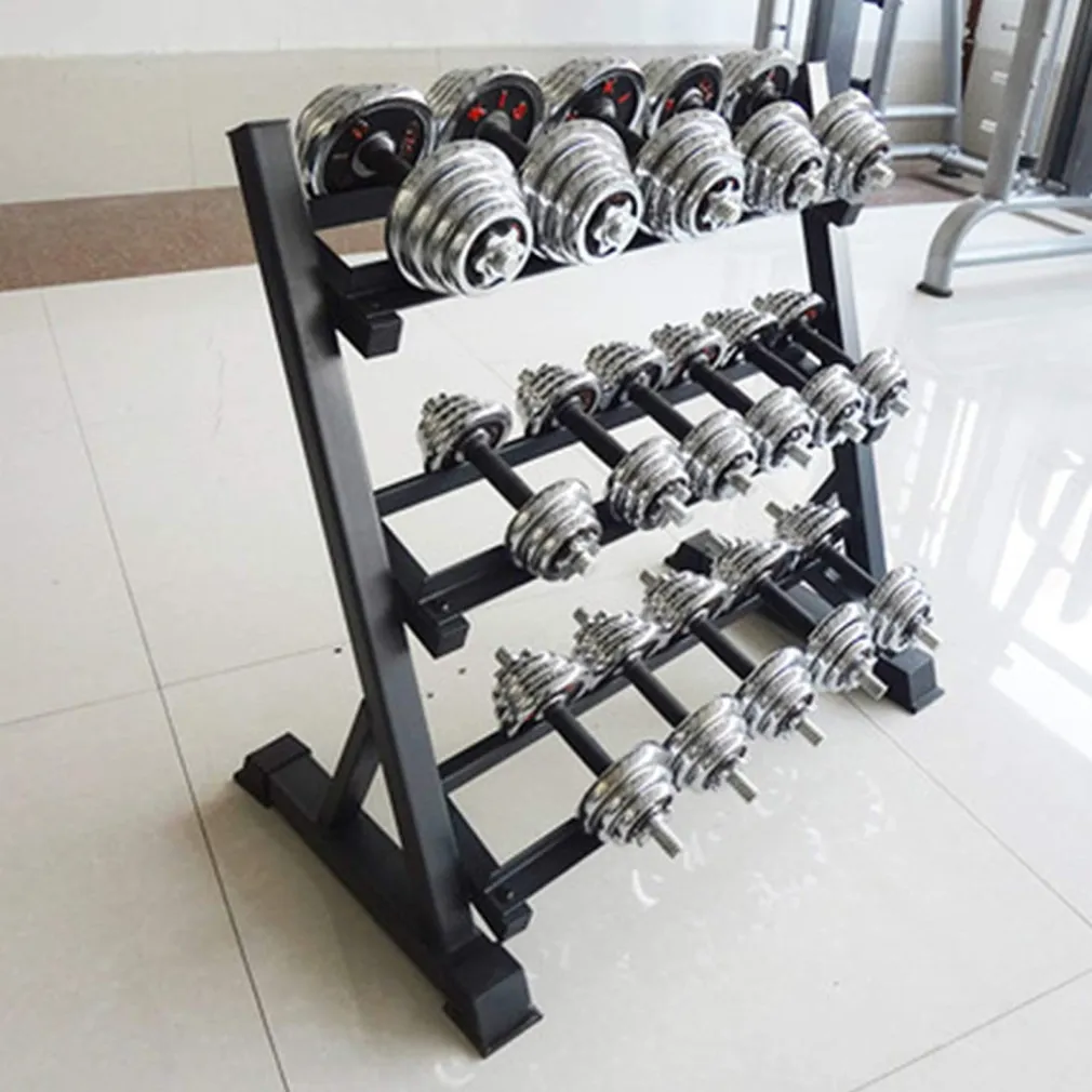 RASTRELLIERA SUPPORTO RACK STAND PER MANUBRI NERO A 3 RIPIANI LIVELLI HOME GYM