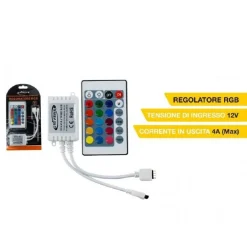 REGOLATORE TELECOMANDO IR 24 TASTI LUCE MUSICA 12V PER STRISCE LED RGB TE-RGB