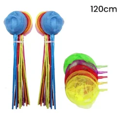 RETINO RETE PESCA FARFALLE 120CM CON BASTONE BAMBÙ COLORATO GIOCO BAMBINI 614464