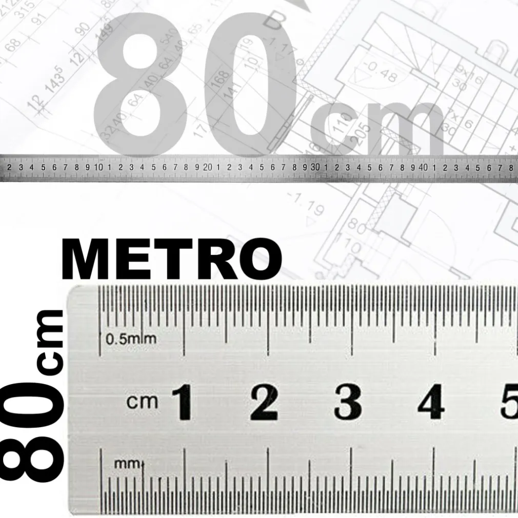 RIGHELLO METRO 1MM A 80CM METALLO ACCIAIO RIGA MULTIFUNZIONE SEGNATURA CM INCH