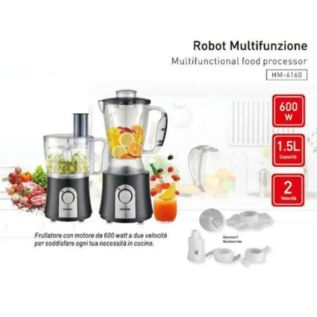 ROBOT DA CUCINA MULTIFUNZIONE 600 WATT 1,5LT FRULLATORE TRITATUTTO HOOMEI HM-6160